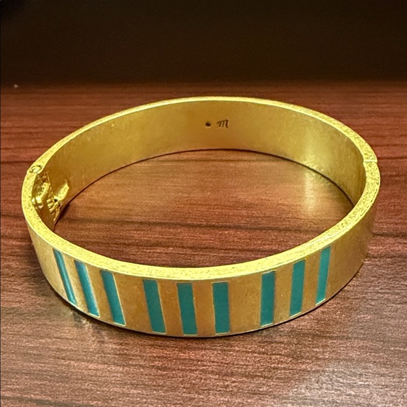 Madewell Jewelry - Madewell Gold-Tone (Brass) Hinged Bangle Bracelet with Turquoise Enamel Inlay